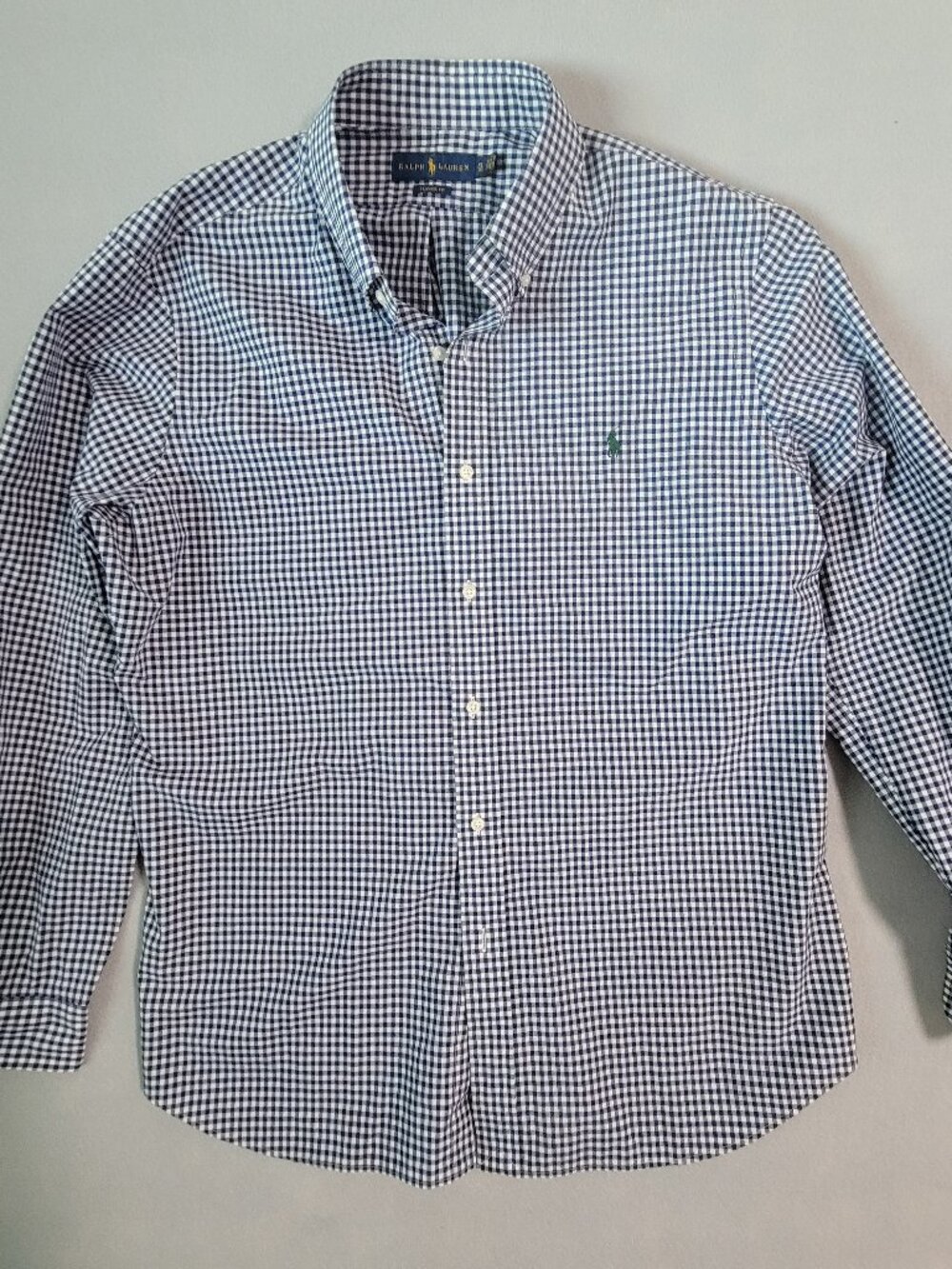 Ralph Lauren Classic Fit Mens XL Blue White Gingham Shirt Green Pony Like New